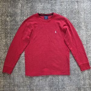 Polo Ralph Lauren Red Waffle Knit Long Sleeve Shirt L Sleepwear Cotton Pony